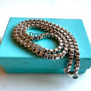 TIFFANY & CO. 925 Sterling Venetian Box Chain Necklace 18” 4mm 40g Heavy!